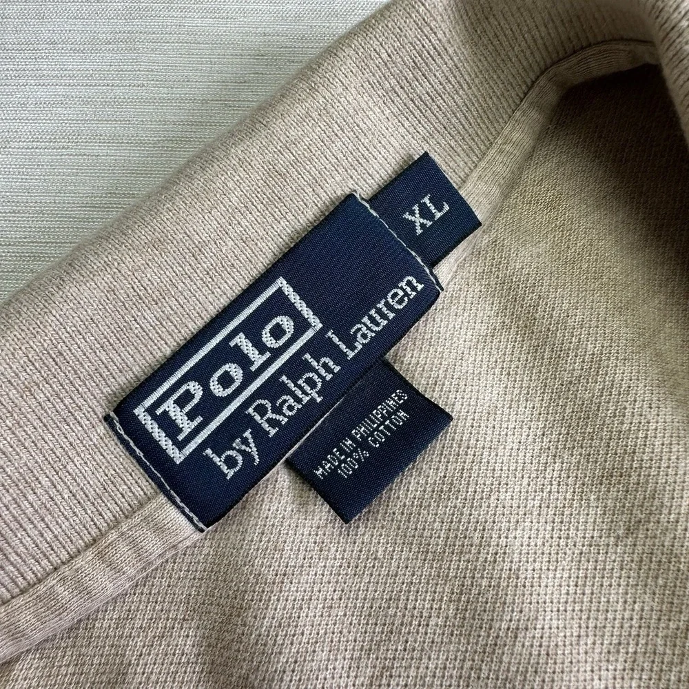 Vtg Y2K Polo Ralph Lauren Golf Polo Shirt Long Sleeve Men XL Beige Preppy Rugby